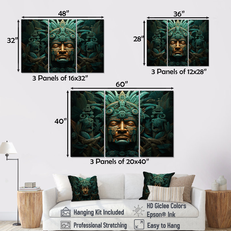 Ensemble de salon Maya Magic Aztec Mask I - art mural mexicain, Toile tendue, H 40 po x l 60 po
