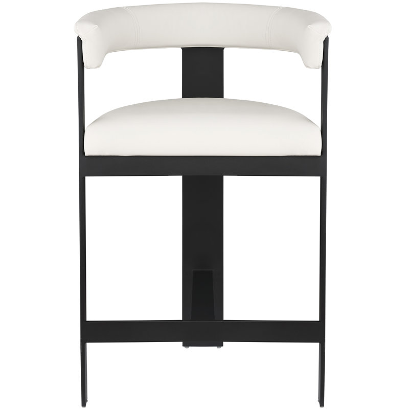 Tabouret de comptoir Romeo Hermi, Cuir crème végétalien, Thermolaquage noir mat