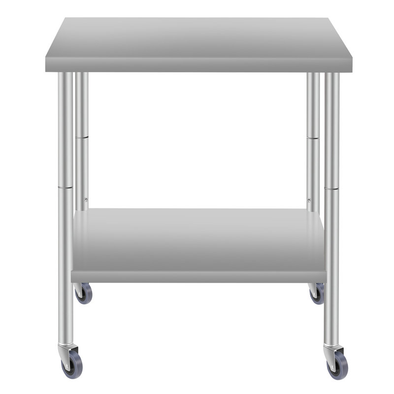 Table de travail commerciale de 30 po x 24 po avec tablette inférieure et roulettes, 34 pouces de hauteur, en acier inoxydable pour la préparation des aliments pour la cuisine à domicile