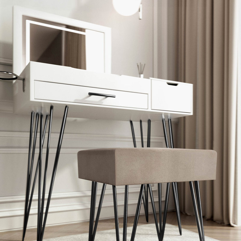 Chandabai Flip Top LED Mirror Dressing Table, White/Black