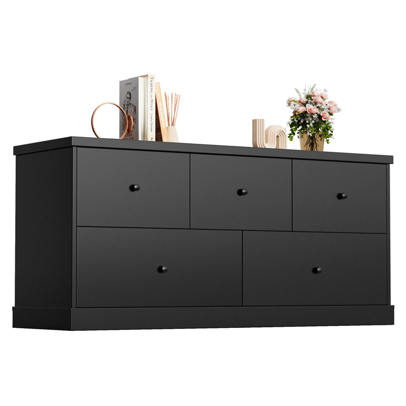 5 Drawer Double Dresser, Wide Wood Chest Of Drawers Storage Tower Storage for Living Room Bedroom