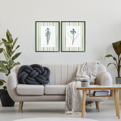 Irises And Stripes 2pc Framed Giclee Set, design by Nan