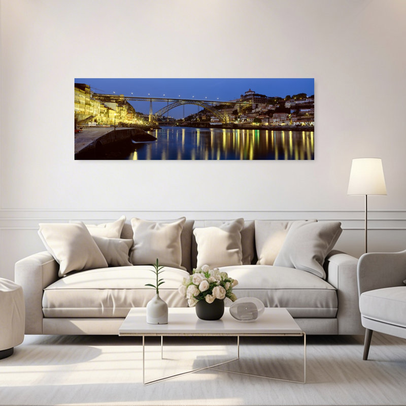 Night Luis I Bridge Porto Portugal 1 Piece Wrapped Canvas Panoramic Wall Art, 50.8 cm H x 152.4 cm W