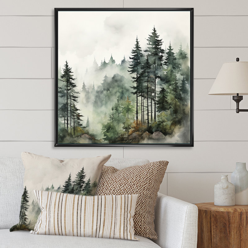 «Forest Pine Tree Misty Morning I», reproduction d'art sur toile, forêt pin, H 30 po x l 30 po, Noir