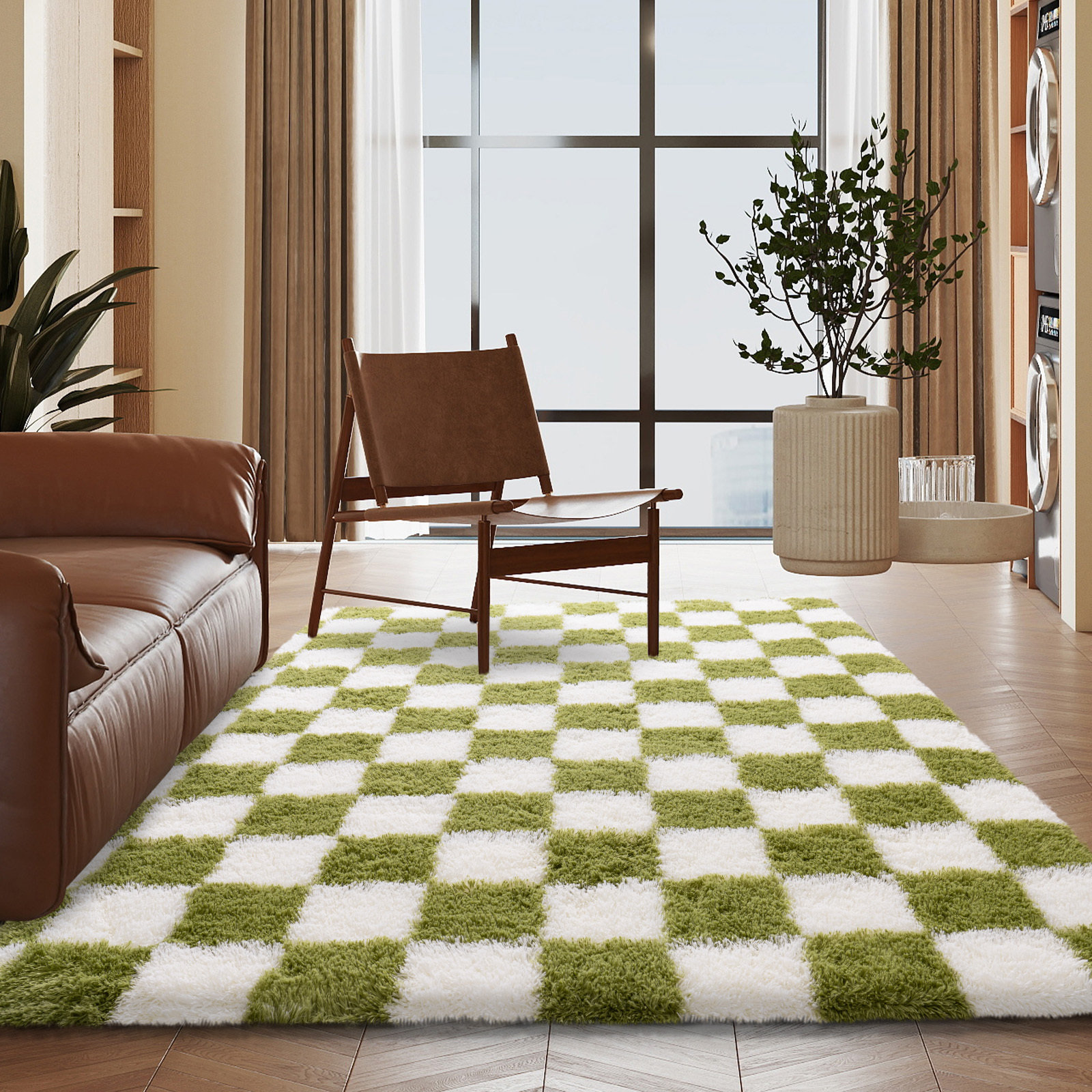 Mercer41 Checkered Pattern Shag Rug Multi-Purpose Area Rug | Wayfair