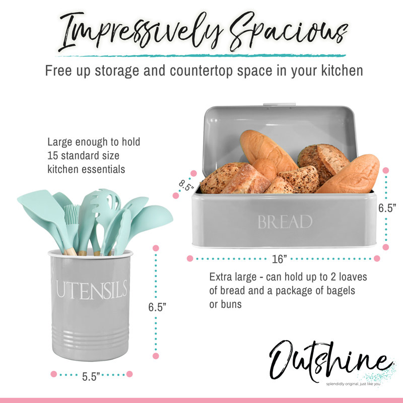 Square Utensil Crock, Gray