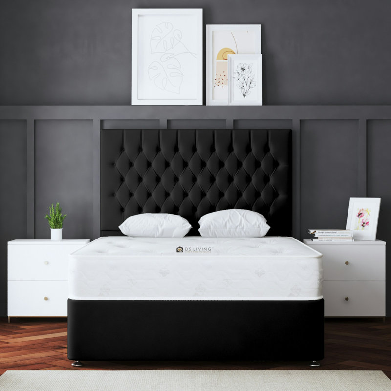 Seraphine Chesterfield 2 Draw Divan Bed with Headboard, Double (4'6), Black
