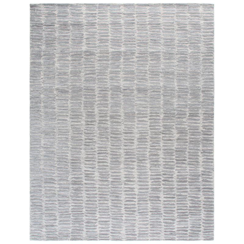 Jenaveve Hand Tufted Wool/Cotton Striped Rug in Silver/Gray, Rectangle 8' x 10'