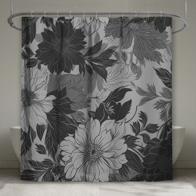 Rideaux de douche monochrome à motif floral très longs