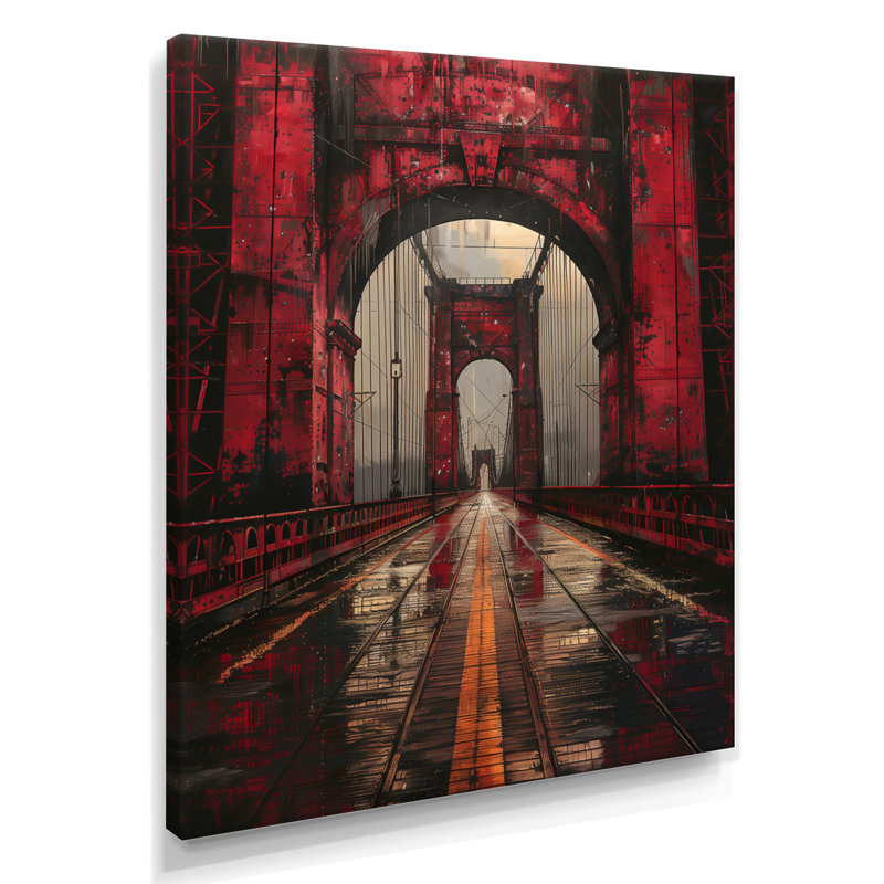 Pont rouge et noir, printemps, impression d'art mural, H 20 po x l 12 po x P 1 po, Toile tendue
