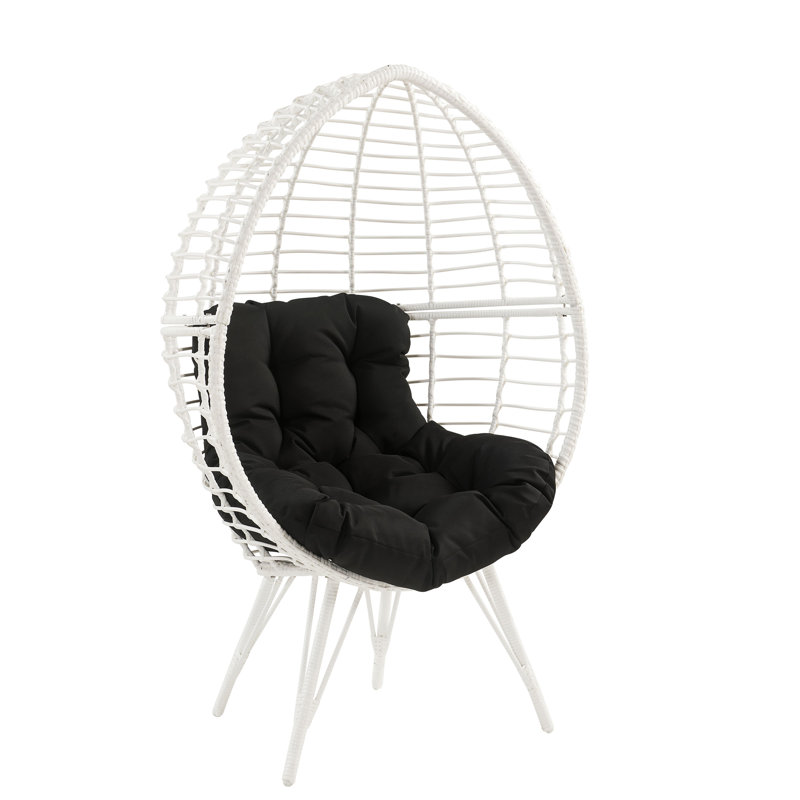 Galzed Black Fabric & White Wicker Patio Lounge Chair