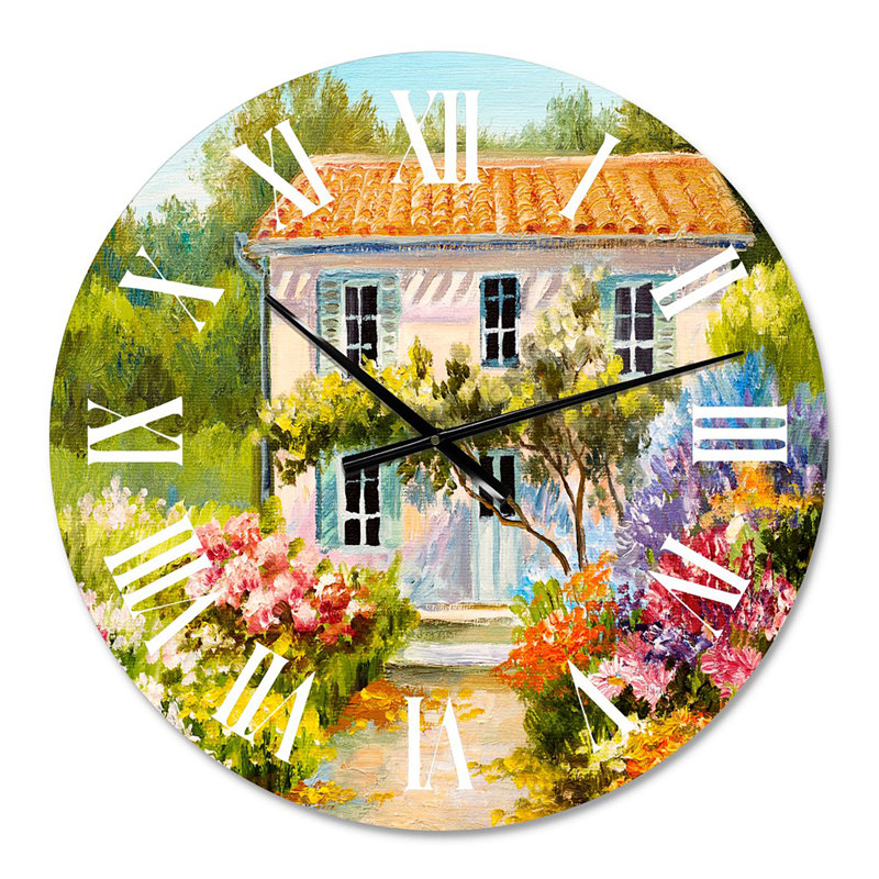 Petite maison sur la montagne avec des fleurs II - Horloge murale traditionnelle, Petit