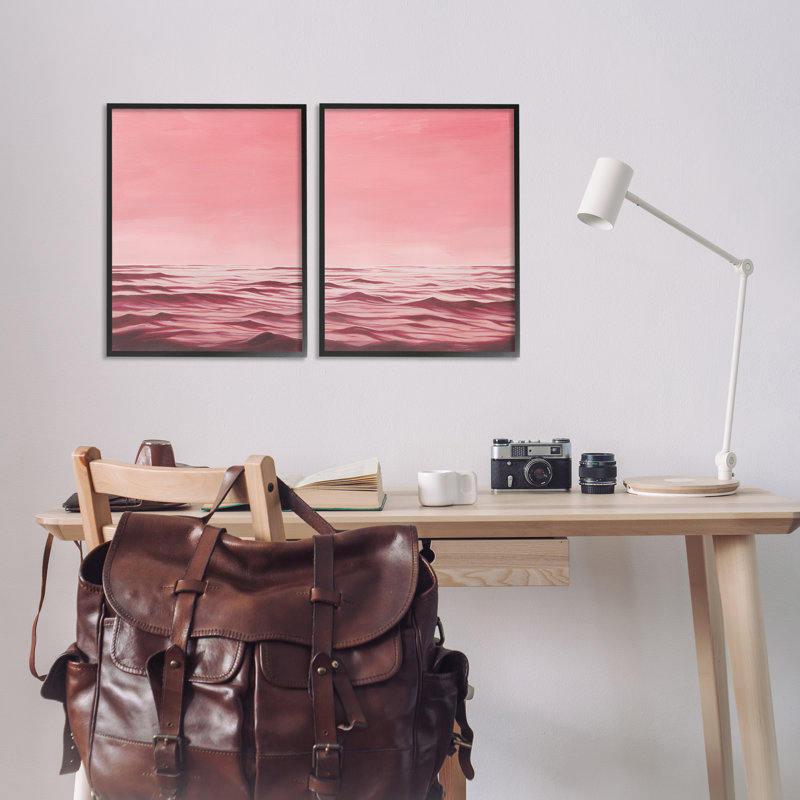 «Pink Calm Seascape», ensemble de 2 giclées encadrées par Grace Popp, Giclée encadrée noir minuit, H 20 po x l 16 po