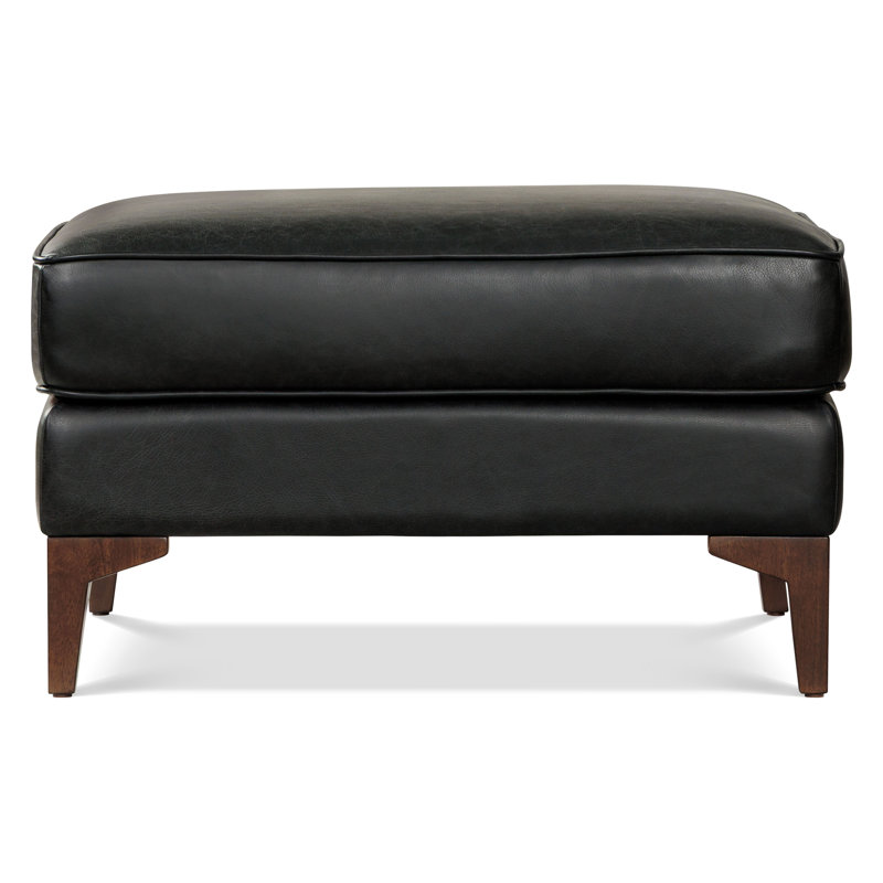 Essex Genuine Italian Leather Rectangular Ottoman, Onyx Black