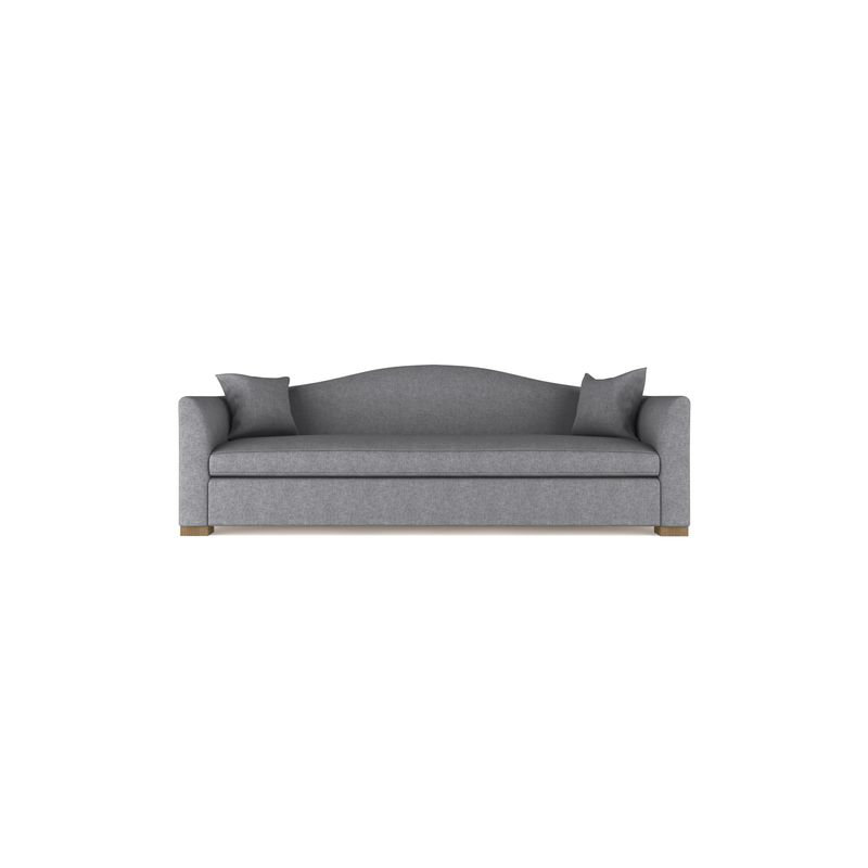 Horatio Camelback Taper Curved-Arm Sofa, Box Weave Linen Blue Print, 33" H x 96" W x 36" D, Weathered