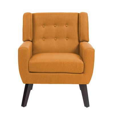 Jaqueze Upholstered Orange Linen Blend Tufted Wide Back Armchair with Solid Wood Leg