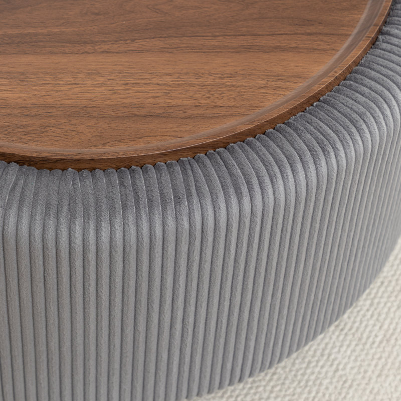 Table basse ronde avec rangement Pietsch, Velours côtelé gris