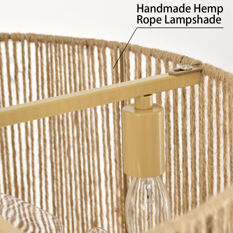 18.9'' Farmhouse Remote Control Reversible Hemp Rope Rattan Ceiling Fan With Lighting Kits For Living Room/Bedroom