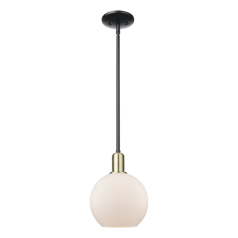 Mini-luminaire suspendu 1 lumière Arcadia - Athens, Laiton antique noir, Blanc mat, H 7 po x l 8 po x P 8 po