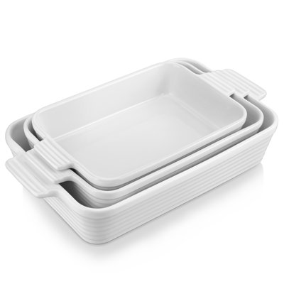 3-Piece Set Of Ceramic Baking Pans, Rectangular Baking Dish Set
