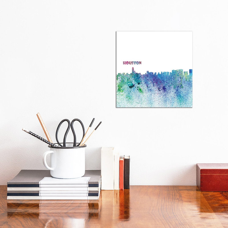 Houston Texas Skyline Silhouette Impressionistic Splash by Markus & Martina Bleichner - Wrapped Canvas Print