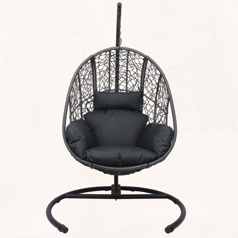Balancelle en osier PE fabriquée à la main, Coussin noir / structure noire