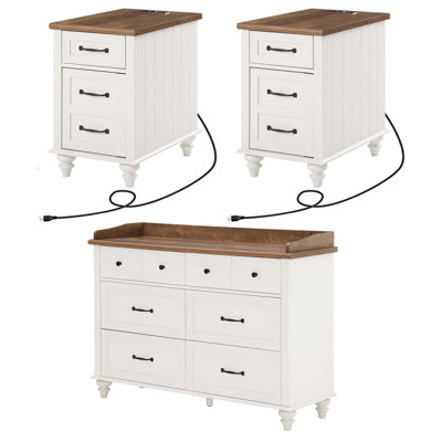 Ensemble 3 pièces de commode et table de chevet Alixia, table de chevet et commode de style Mid-Century moderne