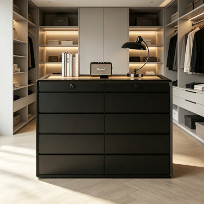 Coffret à bijoux moderne et luxueux de 140 cm (55,12 po) avec plusieurs tiroirs – Plateau vitré en verre trempé couleur thé avec bande lumineuse tactile tricolore, compartiments à bijoux amovibles en velours, vitrine à bijoux grande capacité pour chambre à coucher
