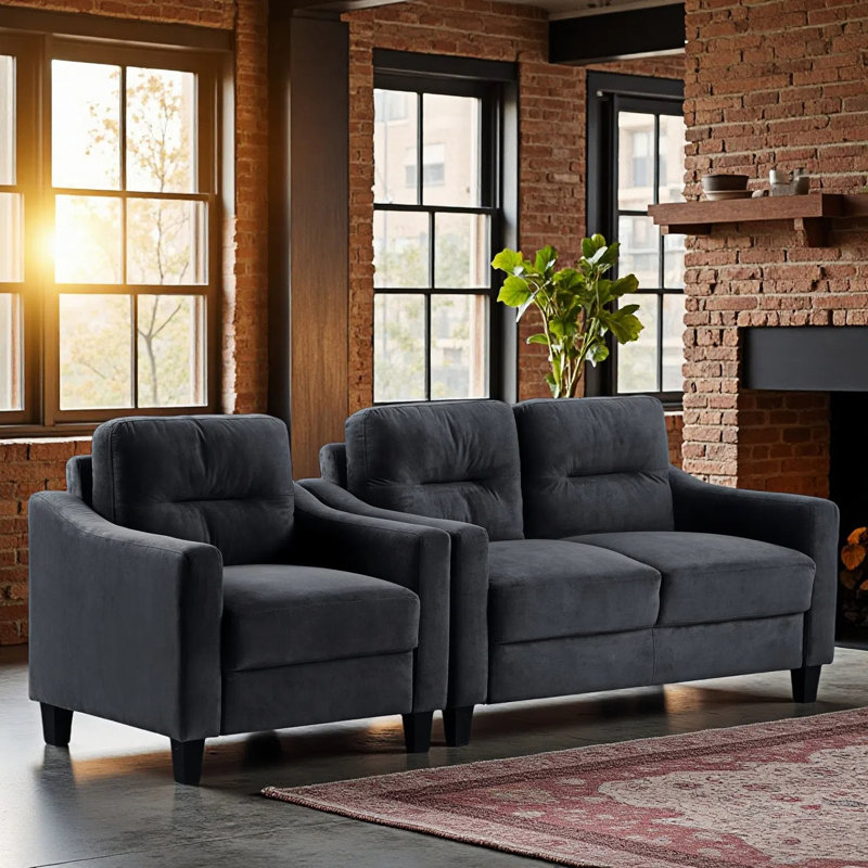 Ensemble de canapé de salon 2 pièces pour causeuse en velours de 54 po avec coussins épaissis et fauteuil simple rembourré