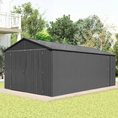 Outdoor Metal Garage Shed, Extra Large Metal Carport With Lockable Double Hinged Doors, Heavy Duty Car Shelter For Car, Truck, Motorcycle And Lawn Equipment