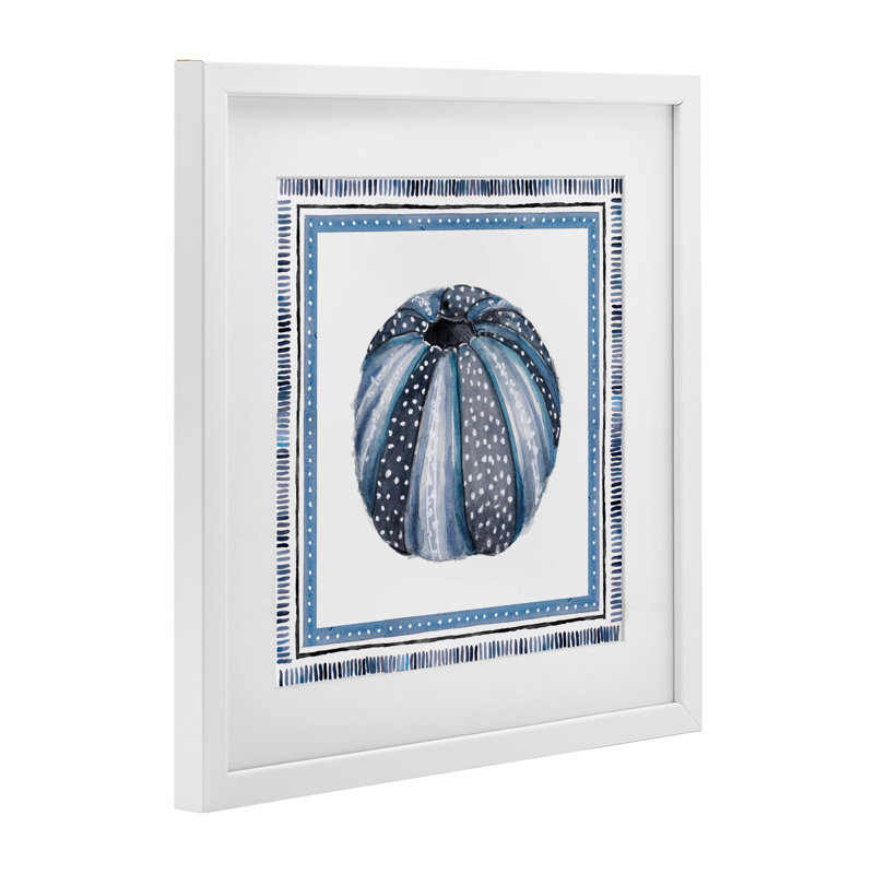 «Blue D pois», reproduction sous verre encadrée par Lanie Loreth, H 16 po x l 16 po, Cadre blanc côtier