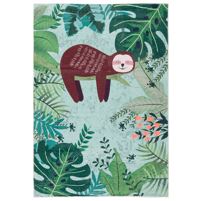Crewkerne Power Loom Green/Red Rug, Rectangle 140 x 200cm