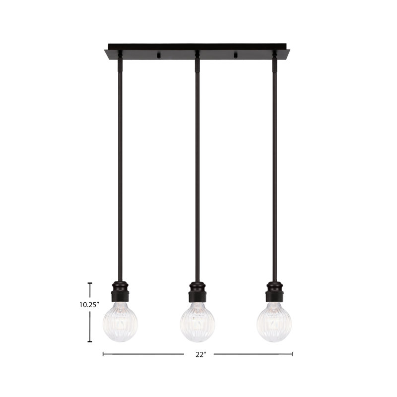 Luminaire suspendu linéaire 3 lumières Edge avec finition ampoule 4 ampoules DEL Edge