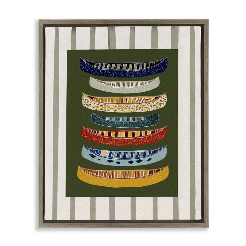 Cadre flottant à motif de canots sur rayures, design par Yen, Montalcino orme flottant encadré, H 31 po x l 25 po