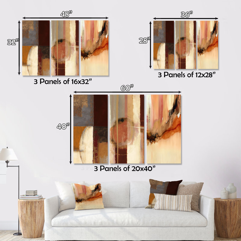 Chocolat brun élémentaire II - ensemble d'art mural moderne, impression sur toile 3 pièces Abstarct