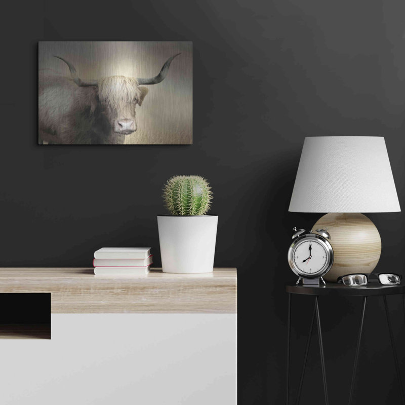 "Vache Highland in Golden Grass" par Lori Deiter sur métal, H 16 po x l 24 po