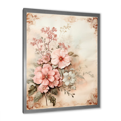 «Blossoming Pink Rose Rustic Bouquet I», reproduction