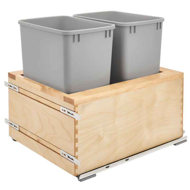 Rev-A-Shelf Wood Pullout Trash Can Container(s) for Kitchen Cabinets with Soft-Close, Capacity = 32 Qt, Width = 15" W