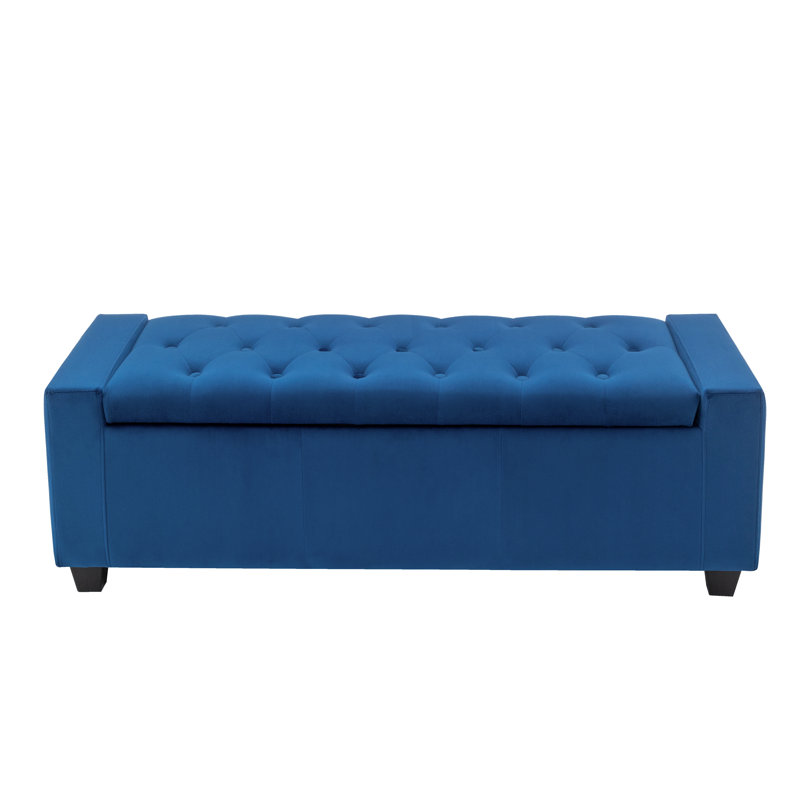 Banc de rangement rembourré en velours Muneeb, Bleu