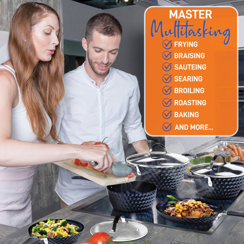 11 - Piece Non-Stick Aluminum Cookware Set, Bleu foncé