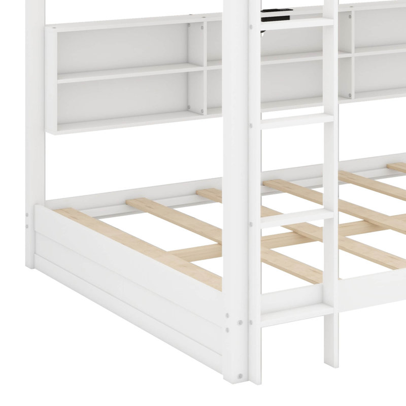 Queen-Sized Over-Queen Bunk Bed Featuring USB Ports And Storage Compartments, White