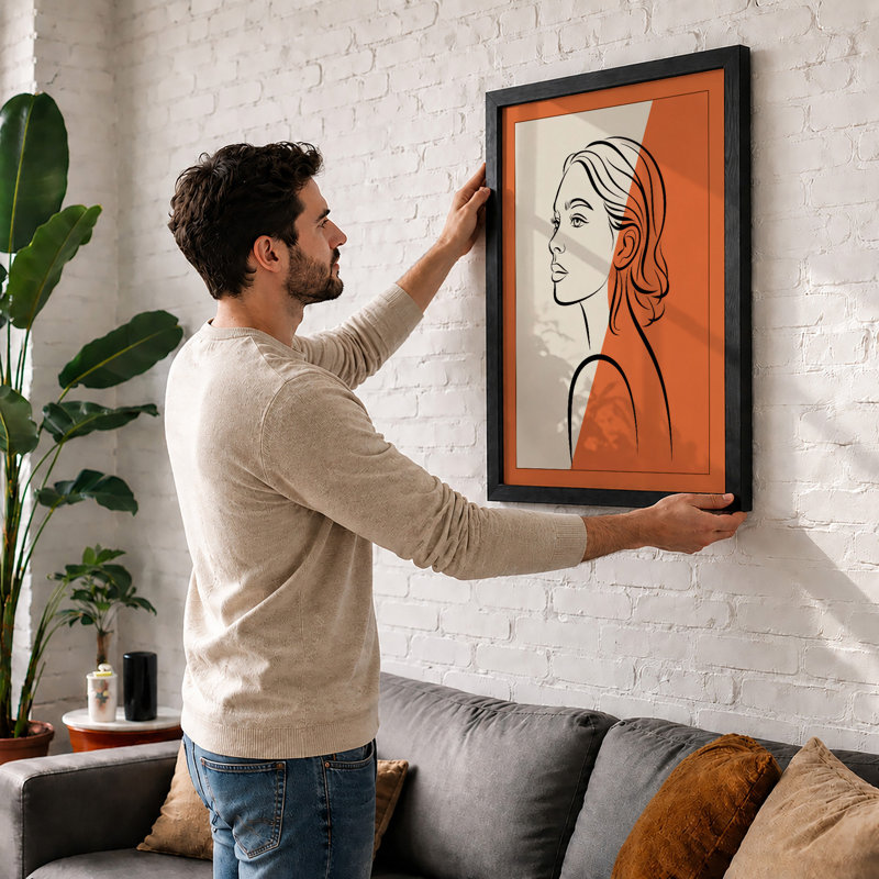 Woman in Profile Mid-Century - Framed Print, A4 - 29.7 x 21.0 cm, Black