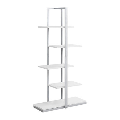 Bibliothèque, bibliothèque, étagère, 5 niveaux, H 60 po, bureau, chambre à coucher, stratifié blanc, métal gris, contemporain, moderne