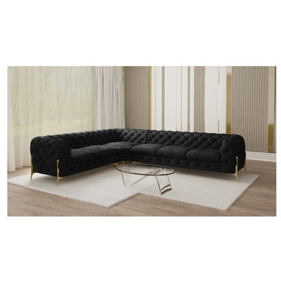 L-shape Corner Chesterfield Sofa  with Gold Metal Legs
