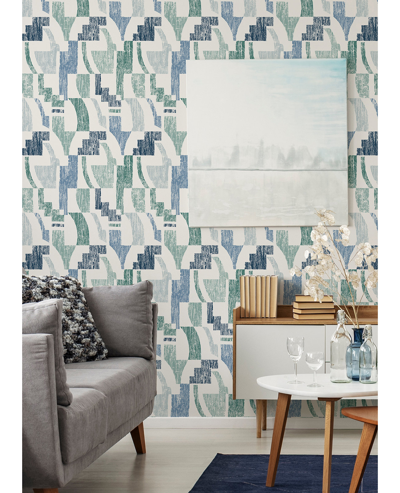 Sarda Modern Peel & Stick Geometric Wallpaper, Blue