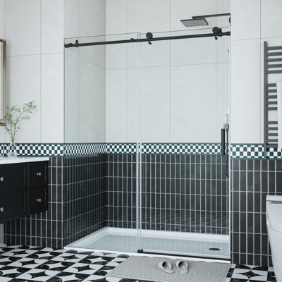 Porte de douche, porte de douche coulissante sans cadre l 56-60 po x H 76 po