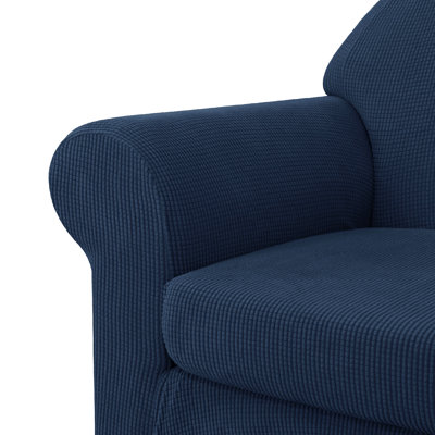 Housse de canapé en jacquard extensible 3 pièces, housse pour canapé pour 2 coussins, protecteur de meubles lavable à la machine (causeuse, bleu marine)