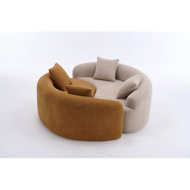 LY-042 S-Curved Chenille Sectional Sofa: Dual-Depth (21.3" & 26.8"), Orange, No Assembly, Compact For Small Spaces, 400 Lbs, 66.9" L