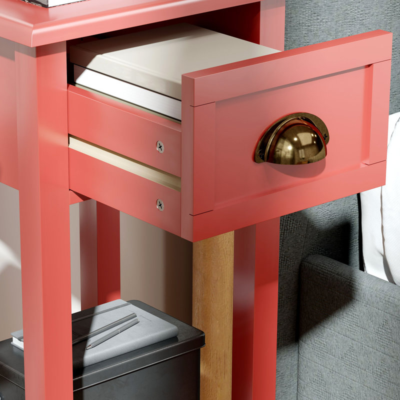 2-Tier Side Table With Drawer, Narrow End Table With Bottom Shelf, For Living Room, Set Of 2, Red