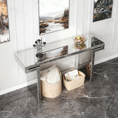 Mirror Console Table with Fluted Tempered Glass
